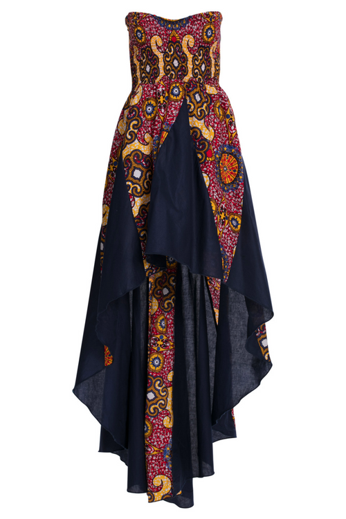 Fire and Ice Elegant African Print High-Low Gown