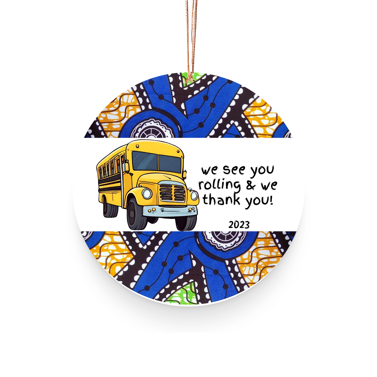 Holiday Ornament for School Bus Driver - African Print Inspired