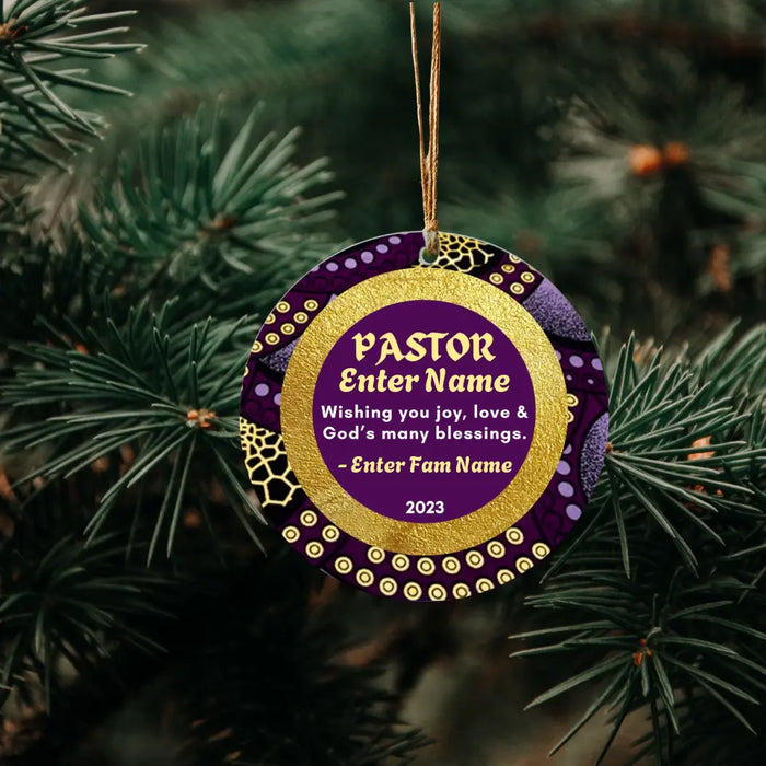 Personalized Ornament for Pastor - African Print Inspired & Faith-Based