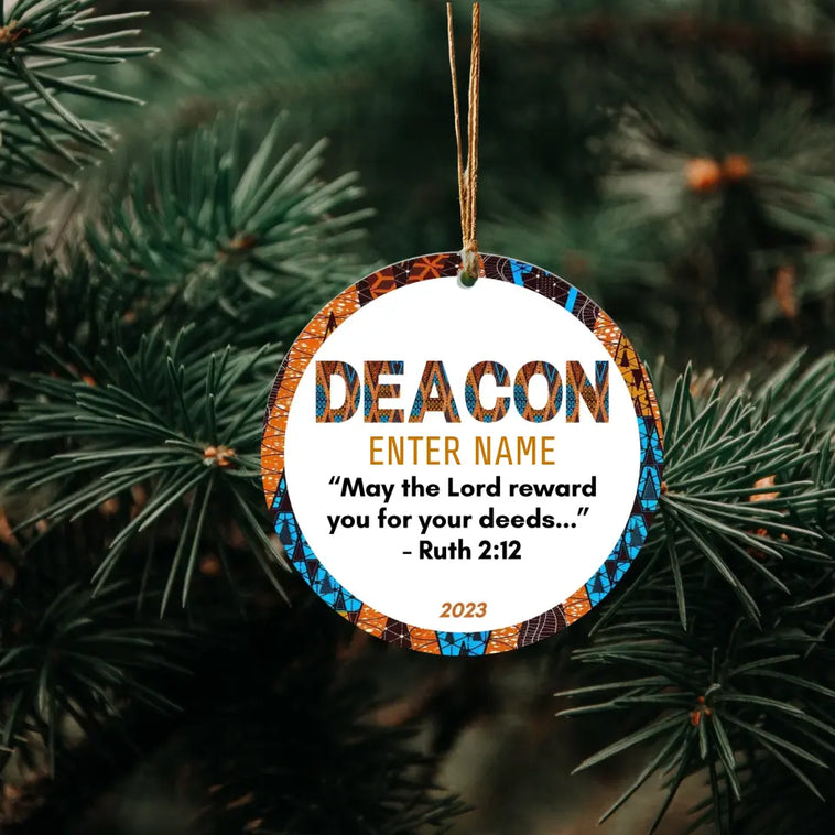 Personalized Ornament for Deacon African Print Inspired & Faith-Based copy
