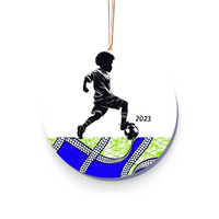 Christmas Ornament for Soccer Player & Fan (Boy) - African Print Inspired