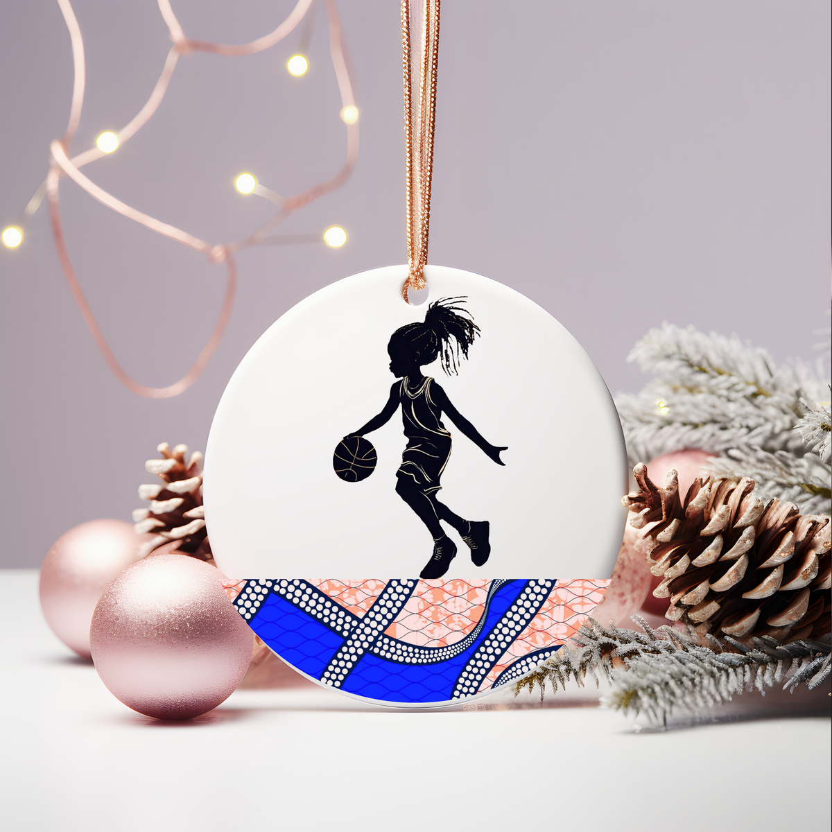 Christmas Ornament for Basketball Player & Fan (Girl) - African Print Inspired
