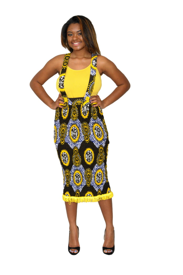 African Midi Skirt Suspender Skirt Fine and Fringe