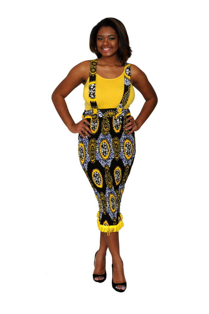 Fine and Fringe African Print Suspender Skirt