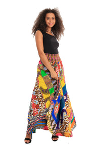 Boho Patch African Print Smocked Skirt