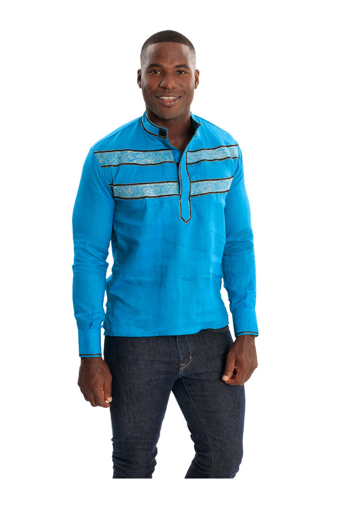 I Represent Today's Africa | Men's Embroidered Long Sleeve Linen Shirt