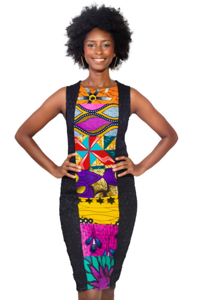 African patch dress sustainable fashion wax and wonder
