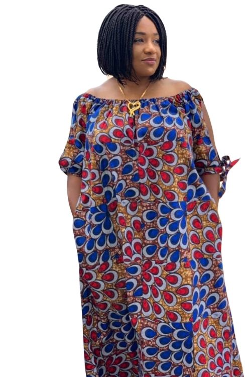 Just Lounging African Print Off Shoulder Flowy Maxi Dress