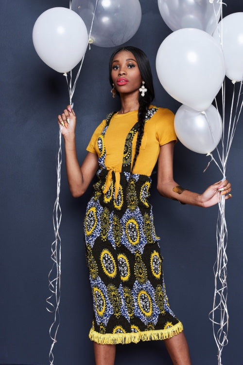 Fine and Fringe African Print Suspender Skirt