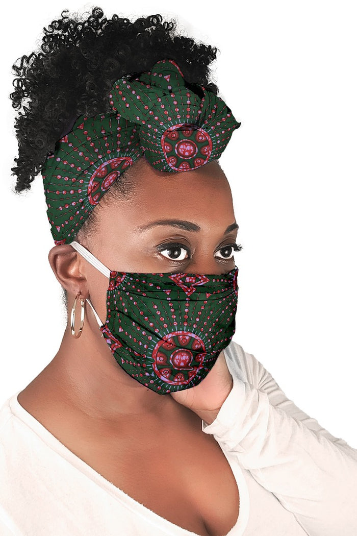 Emerald Kulinda Face Mask + Headwrap Matching Set