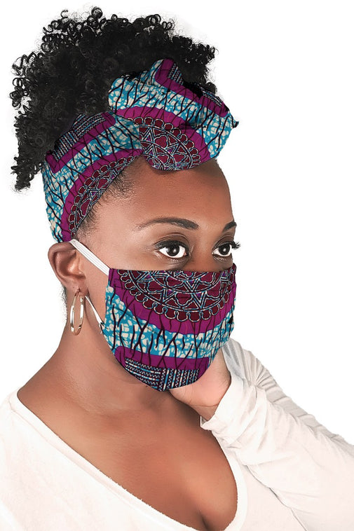 Sapphire Kulinda Face Mask + Headwrap Matching Set