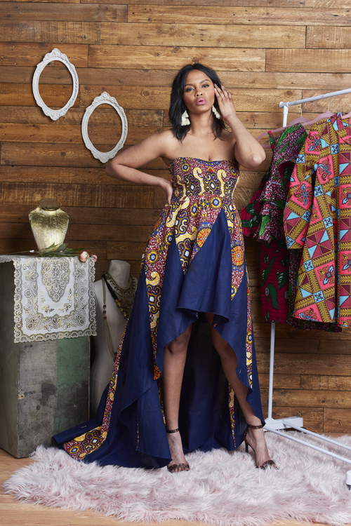 Fire and Ice Elegant African Print High-Low Gown
