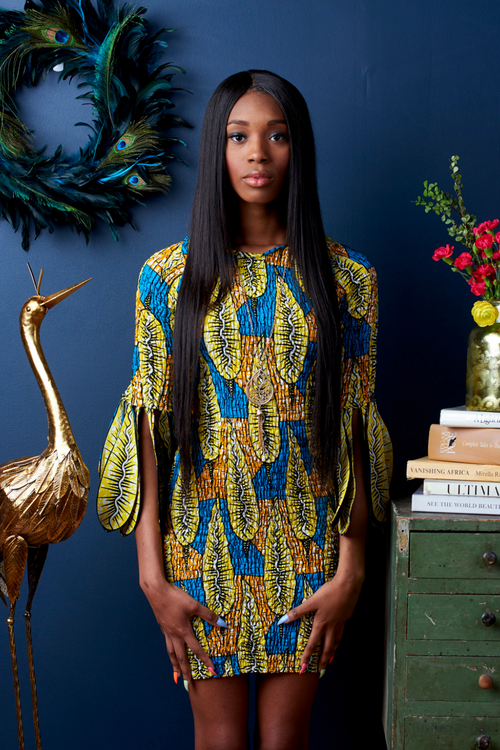 Pretty as a Peacock African Smocked Feather Sleeve Dress
